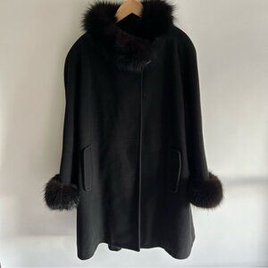 Nina Ricci vintage 1970s Wool Cashmere Fur Black Coat